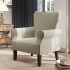 HOMCOM Fabric Accent Chair with Wood Legs - Rolled Arms for Living Room - Beige-Deep foam padding all over with S spring inside to sink in comfortably   
