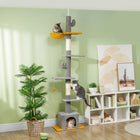 PawHut 90.5" - 108" Floor-To-Ceiling Cat Tree - Light Grey-Space-saving design integrates easily into small rooms 