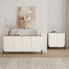 Manhattan Comfort Abbey Modern Accent Cabinet and Sideboard - Maple and Off White - Set of 2-Accent Cabinet Includes 2 Soft Close Doors with 2 Adjustable Shelf Spaces. Sideboard Includes 4 Soft Close Doors with 4 Adjustable Shelf Spaces