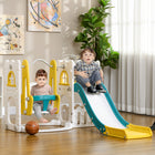 Qaba 6-in-1 Slide and Swing Set with Basketball Hoop, Climber - Yellow-Slide features distinct areas for safe, enjoyable play 