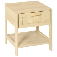HOMCOM Narrow Nightstand with Rattan Elements - Nature Wood-Bohemian style with rattan elements complements your home décor
