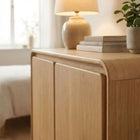 Modway Lumo 2-Door Curved Wood Accent Cabinet - Oak-Push-To-Open Door Mechanism