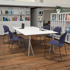 Flash Furniture HERCULES Series Navy Ultra-Compact Stack Chair with Silver Powder Coated Frame-Silver Sled Base Frame with non-marring plastic floor glides