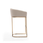 Manhattan Comfort Louvre 21" Mid-Century Modern Faux Leather Upholstered Barstool - Cream and Titanium Gold-Seat Height: 30"'