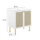 Modway Chaucer 30" Bathroom Vanity - White-Adjustable Shelf