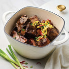Tramontina Prisma 7 Qt Enameled Cast Iron Square Dutch Oven with Lid - Satin White with Gold Knob-Smooth porcelain enamel interior finish