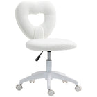 HOMCOM Armless Teddy Fleece Makeup Vanity Desk Chair with Heart Design - White-Heart shape back supports posture during long work sessions
