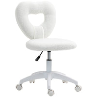 HOMCOM Armless Teddy Fleece Makeup Vanity Desk Chair with Heart Design - White-Heart shape back supports posture during long work sessions