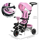 Aosom 6-in-1 Toddler Tricycle with Rotatable Seat - Pink-5-level adjustable canopy, adjustable push handle, seat angle, seat position 
