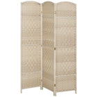 HOMCOM 3 Panel Hand-Woven Freestanding Room Divider for Home Office Bedroom - Light Oak-3-panel folding design with 6 metal hinges allows for easy storage 
