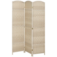 HOMCOM 3 Panel Hand-Woven Freestanding Room Divider for Home Office Bedroom - Light Oak-3-panel folding design with 6 metal hinges allows for easy storage 
