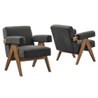 Modway Lyra Fabric Armchair - Dark Grey Fabric - Set of 2-Ergonomic Design for Comfort