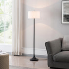 Hudson&Canal Josephine 62" Tall Floor Lamp with Fabric Shade - Blackened Bronze/White-Handcrafted blackened bronze finish is applied to the candlestick metal base