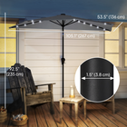 Outsunny Half Patio Umbrella with Solar LED Lights and Crank - 9' - Dark Grey-This patio umbrella canopy swivels 30° left and right for all-day shade