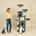 PawHut 70" Multi-Level Cat Tree Tower with 2 Condos - Dark Grey-A wide base and anti-tip strap ensure stability for your active cats 