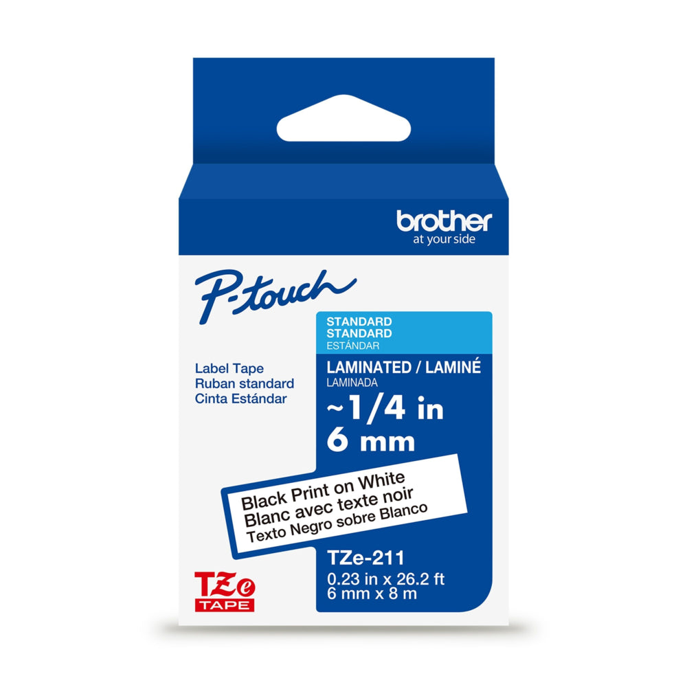 Brother Genuine TZe211 Black on White Laminated Tape for P-touch