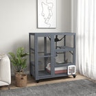 PawHut Wooden Cat House with Flap Door, Platforms and Hammock - Grey-Equipped with wheels for easy mobility 2 with brakes for stability 
