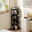 HOMCOM 4 Tier Rotating Bookshelf Tower - Black Wood Grain-Modern style with solid embossed finish complements any home decor