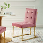 Modway Privy Gold Stainless Steel Performance Velvet Dining Chair - Gold/Dusty Rose-Biscuit-Tufted Details