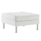 Modway Loft Tufted Vegan Leather Ottoman - Silver/White-Mid-Century Ottoman