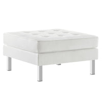 Modway Loft Tufted Vegan Leather Ottoman - Silver/White-Mid-Century Ottoman