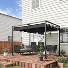 Outsunny Patio Pergola with Retractable Canopy - 10' x 7' - Black-Easy retractable sliding canopy well controls the block area by pulling the strip 