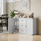 HOMCOM 47" Modern Sideboard Buffet Cabinet with Drawers & Storage Doors - White Wood Grain-Adjustable shelves inside this buffet cabinet create customized storage for various items