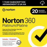 Norton 360 Platinum Antivirus & Internet Security - 20 Devices - 1 Year Subscription [Digital Download]-Valid email address must be provided at checkout