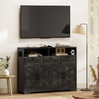 HOMCOM 47" Farmhouse Sideboard Buffet Cabinet with Barn Doors & Storage Shelves - Dark Brown-Melamine coating simplifies cleaning process