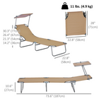 Outsunny Outdoor Lounge Chair - Adjustable Folding Chaise Lounge - Tan-Detachable and adjustable awning for appropriate sun shade