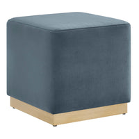 Modway Tilden 17" Square Performance Velvet Upholstered Ottoman - Cadet Blue/Natural-Performance Velvet Upholstery