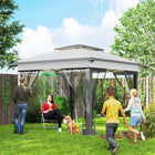 Outsunny 12 ft W x 12 ft L Pop Up Canopy with Mesh - Grey-Spacious 12' x 12' tent top