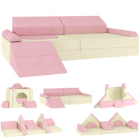 Qaba 12-Piece Modular Kids Play Couch - Child Sectional Sofa - Pink-This 12-piece modular couch, including a slide, inspires endless creative configurations
