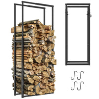 Outsunny Adjustable Firewood Rack Steel Wood Storage Rack Outdoor Indoor-Adjusts from 15.7"-25.6" (40-65 cm) wide and 39.4"-59" (100-150 cm) high for versatile use