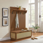 Modway Soma Fluted 3-in-1 Hall Tree with Storage Bench & Coat Rack - Walnut-Flip-Top Bench with Divided Storage