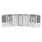 PawHut 99" L Wooden Chicken Coop, L-Shaped Rabbit Hutch with Run-Features a unique corner design to maximize your yard space
