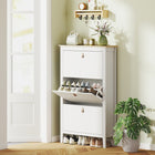 HOMCOM Shoe Cabinet with 3 Flip Drawers in Narrow Design - White-Two-level adjustable dividers fit various shoe types, or can be removed for larger shoe sizes (up to CA men 10.5)