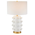 Hudson&Canal Farrington 26" Tall Ceramic Table Lamp with Fabric Shade - Matte White/White-Paired with a white drum fabric shade