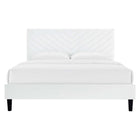 Modway Roxanne Performance Velvet King Platform Bed - White-Angular Channel Tufted Headboard