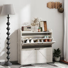 HOMCOM Narrow Shoe Cabinet with 2 Flip Drawers - White Oak-Each drawer has a two-level adjustable divider for various shoe types