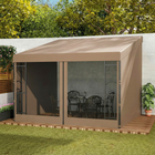 Outsunny 10 ft W x 10 ft L Wall Mounted Pergola Gazebo with Curtains and Nettings - Khaki-Detachable two curtains and two nettings can block wind and provide a privacy space