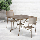 35.5'' Square Gold Indoor-Outdoor Steel Patio Table Set with 2 Square Back Chairs [CO-35SQ-02CHR2-GD-GG]-Gold Powder Coat Finish