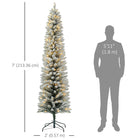 HOMCOM 7' Snow-Flocked Artificial Pencil Christmas Tree with Lights - Green-Pencil shape fits snugly in small spaces or entryways 