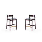 Manhattan Comfort Klismos 20" Mid-Century Modern Faux Leather Upholstered Counter Stool - Black and Dark Walnut - 2 Pack-Mid-Century Modern Counter Stool with Backseat Perfect for Bar and Kitchen Use. Set of 2