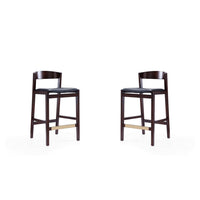 Manhattan Comfort Klismos 20" Mid-Century Modern Faux Leather Upholstered Counter Stool - Black and Dark Walnut - 2 Pack-Mid-Century Modern Counter Stool with Backseat Perfect for Bar and Kitchen Use. Set of 2