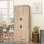 HOMCOM 69.5" H 6-Tier Kitchen Pantry Cabinet with 4 Doors - Natural Wood-2 adjustable shelves allow for easy and organized storage for different sized items 