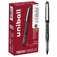 uni-ball Vision Needle Rollerball Pens – 0.5mm – Black – 12 Pack-Rollerball Pens