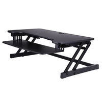 Rocelco Deluxe Extra-Wide 37.5" Sit/Stand Adjustable Desk Riser - Black-Quick, Easy and Stable Height Adjustment Design: Sturdy metal frame with easy-grip side handle and gas piston assist, can raise and lower up to 35 pounds with continuous height adjustment from 5" up to 17" above desktop to optimize the ergonomic work position for people of most heights