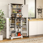 HOMCOM 64" H Kitchen Pantry Cabinet with Adjustable Shelves - White-Anti-tipping design enhances safety by attaching to the wall 