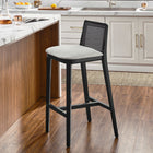 Modway Monarch Wood and Rattan Bar Stool - Black Black Heathered Weave Ivory-Dense Foam Padding